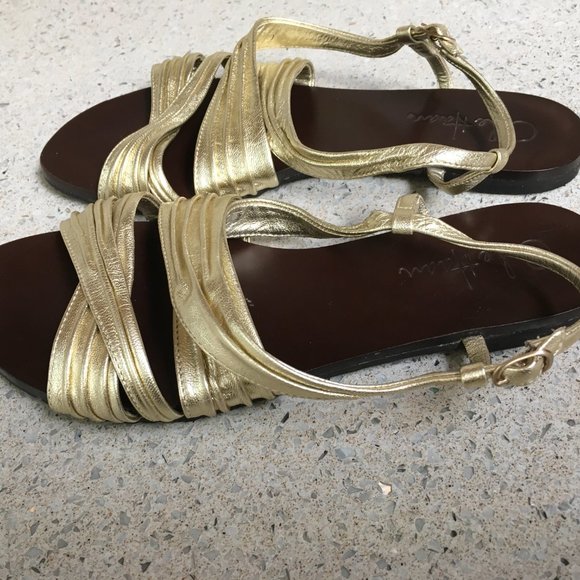 Cole Haan leather sandals strappy flat gold size 6.5M - Picture 1 of 8